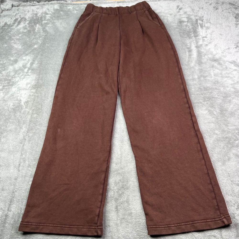 Aerie Wide Leg Sweatpants Womens XXS Brown Pleated Front Fleece Lounge Pants